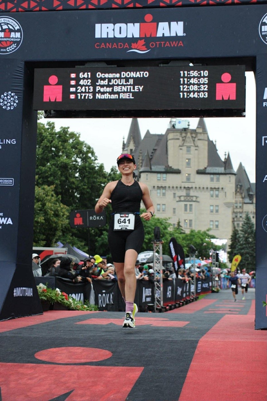 Océane crossing the 2026 IRONMAN Canada–Ottawa finish line